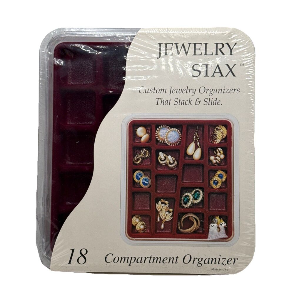 Neatnix STAX Jewelry Organizer Tray, 18 Compartments, Burgundy